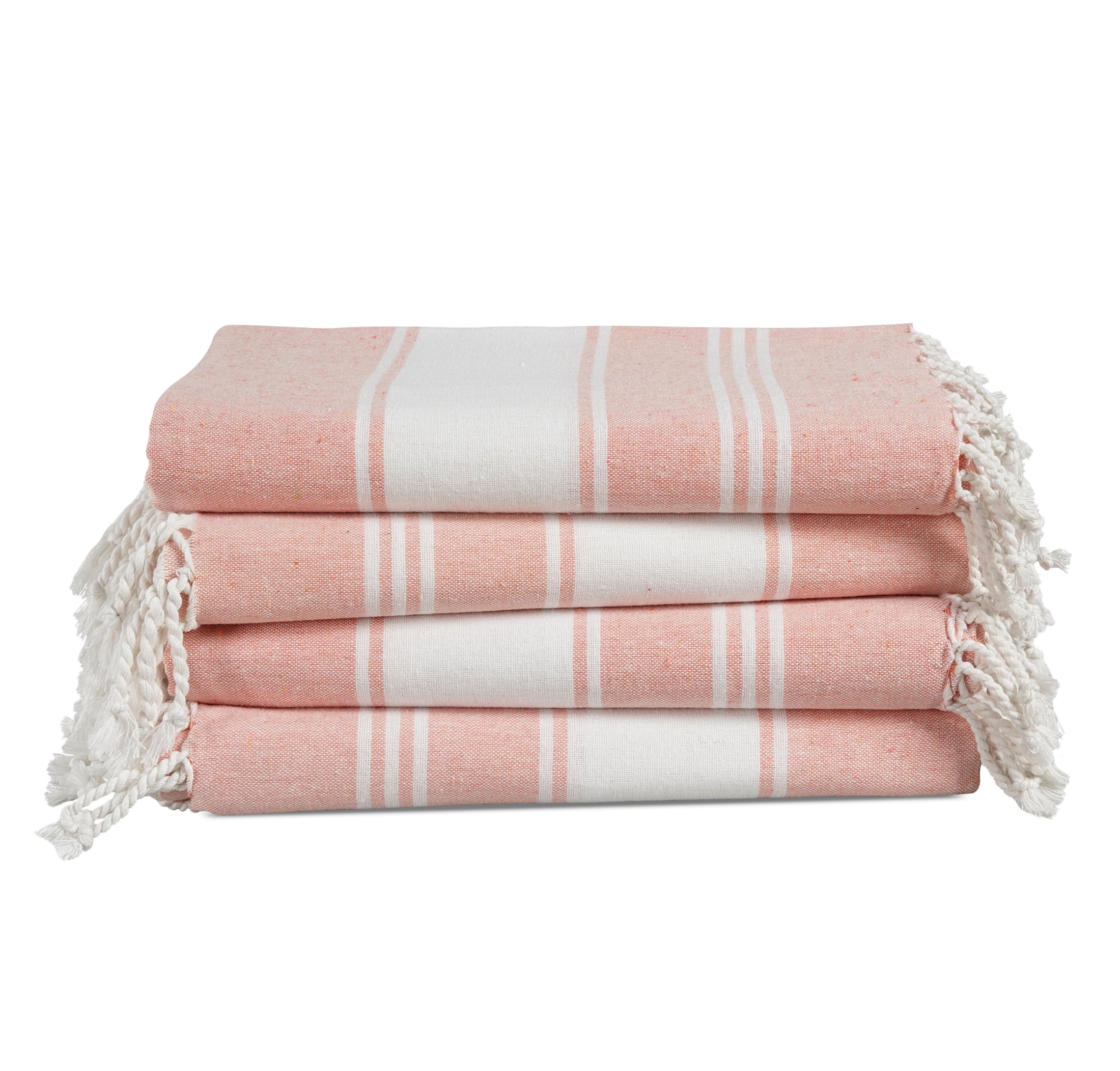 Set of 4 Chambray Turkish Beach Towels - Quartz Pink